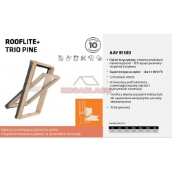 RoofLITE+ Okno dachowe drewniane TRIO PINE 78x140 - Trzyszybowe szybowe + kołnierz TFX uniewrsalny